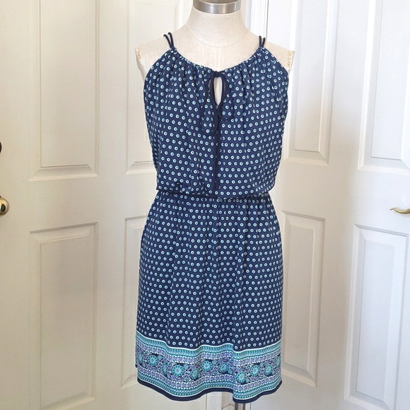 Max Studio Dresses & Skirts - MAX STUDIO Blue Teal Turquoise Sleeveless Keyhole Dress Boho Print LARGE